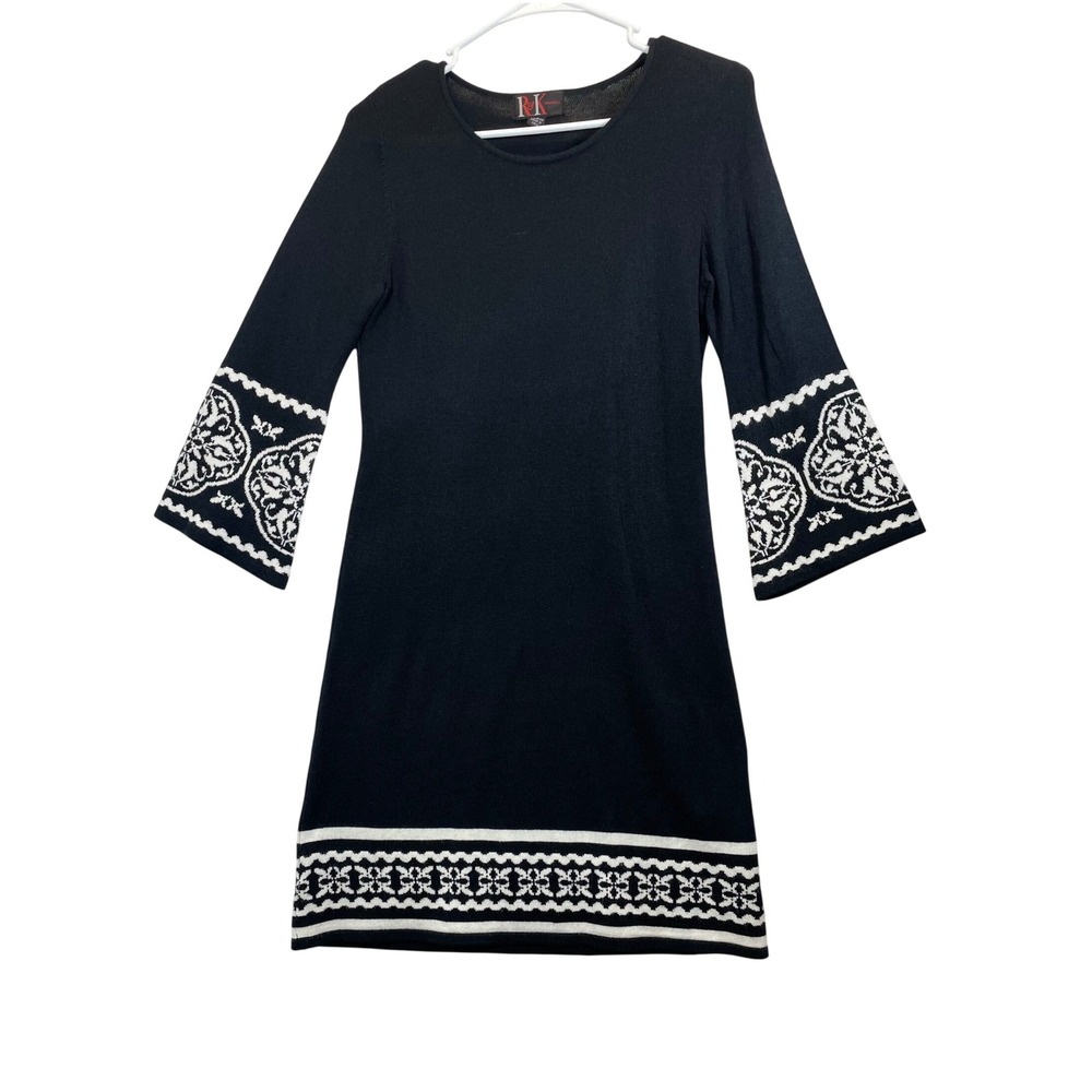 RK Originals Black‎ White Bell Sleeve Knit Dress Women's Size S Knee Length